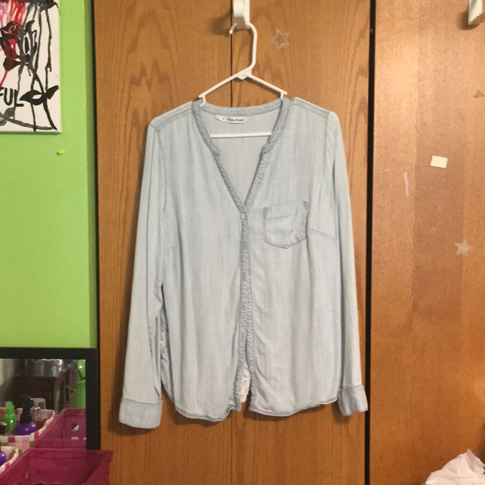 Denim button down shirt with lace back